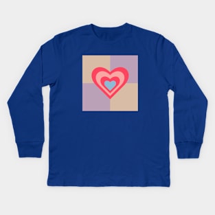 LOVE HEARTS CHECKERBOARD Retro Valentines in Red Pink Blue on Beige Lavender Purple Geometric Grid - UnBlink Studio by Jackie Tahara Kids Long Sleeve T-Shirt